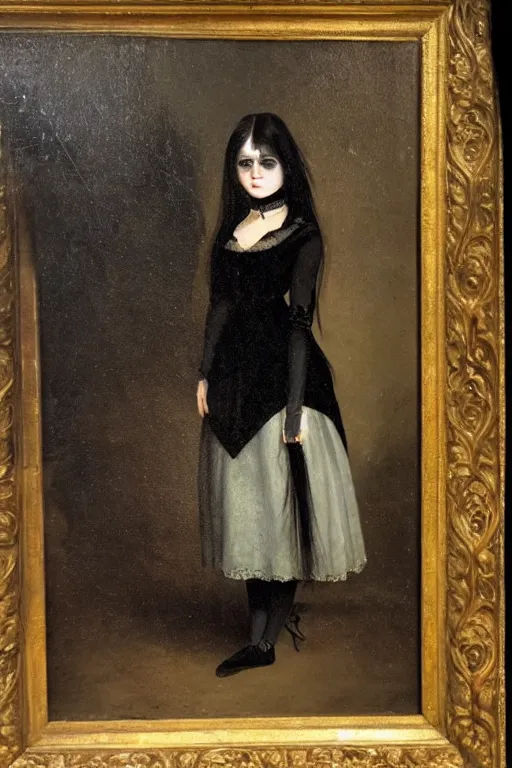 Image similar to a 19th century painting of a goth girl, 1800s romantic painting