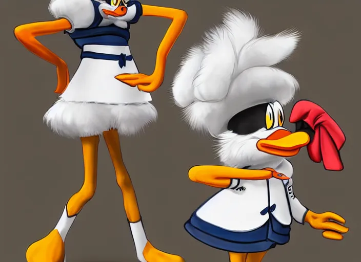 Image similar to detailed concept art of a cute iconic anthropomorphic duck character wearing a sailor suit by wlop on bcy. net, realistic. feathers, art by cheng yi. donald duck