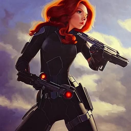 Image similar to greg manchess portrait painting of armored natasha romanova aka black widow as overwatch character, medium shot, asymmetrical, profile picture, organic painting, sunny day, matte painting, bold shapes, hard edges, street art, trending on artstation, by huang guangjian and gil elvgren and sachin teng