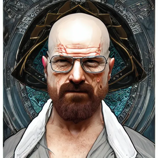 Image similar to Heisenberg as Kratos, highly detailed, digital painting, artstation, concept art, smooth, sharp focus, illustration, ArtStation, art by artgerm and greg rutkowski and alphonse mucha and J. C. Leyendecker and Edmund Blair Leighton and Katsuhiro Otomo and Geof Darrow and Phil hale and Ashley wood and Ilya repin and Charlie Bowater