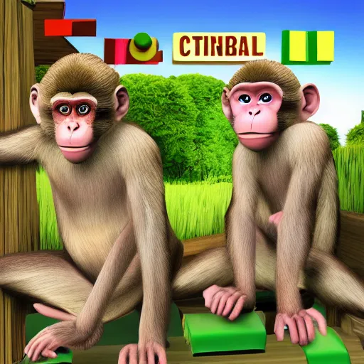 Prompt: realistic monkey simulation game, corporate are style