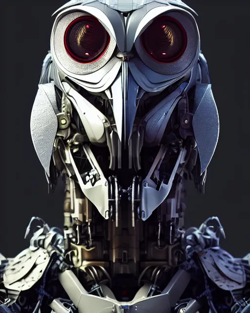 Image similar to mecha male owl portrait, cyborg, intricate mechanical body, robot eyes, hyper realistic 3 d render by ilya kuvshinov, jonas roscinas, peter mohrbacher, greg rutkowski, ryohei hase, dramatic lighting, intricate, highly detailed, sharp focus, luminous, unreal engine, blender, artstation, masterpiece, ray tracing