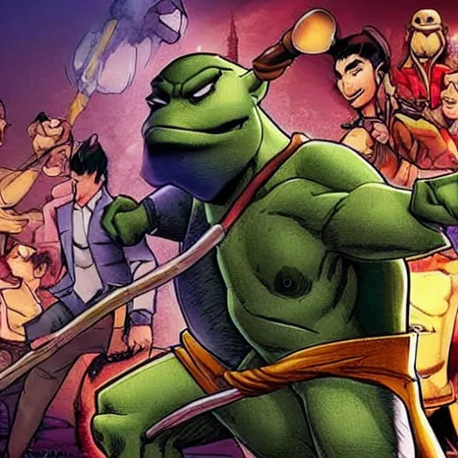 Prompt: King of Thailand appearing as a villain in Teenage Mutant Ninja Turtles