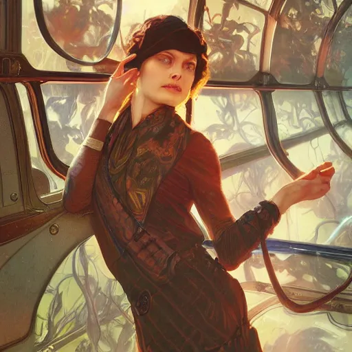 Image similar to snakes on a train, highly detailed, digital painting, artstation, concept art, smooth, sharp focus, illustration, art by artgerm and greg rutkowski and alphonse mucha