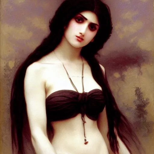 Prompt: 2 1 - year - old persian goth woman, gothic woman, trad goth, drawn by william - adolphe bouguereau