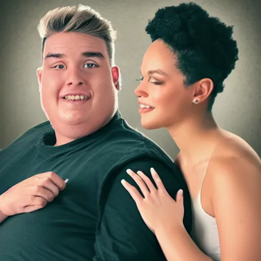 Prompt: the fattest woman dating the skinniest man, photo realistic,