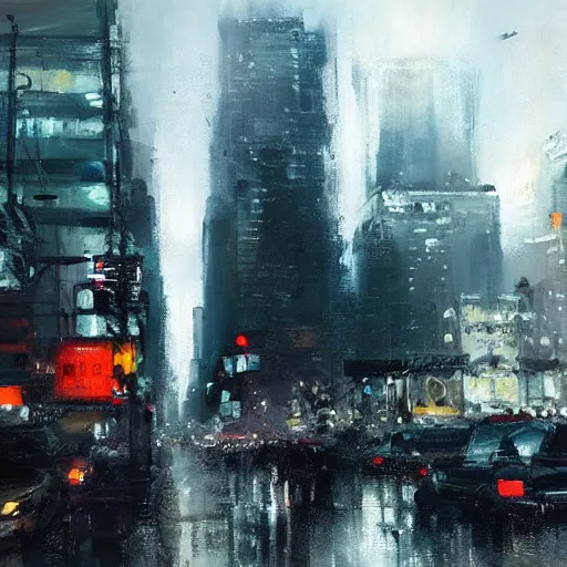 Image similar to a new york cityscape painting by jeremy mann, dripping oil paint, high resolution, 4 k