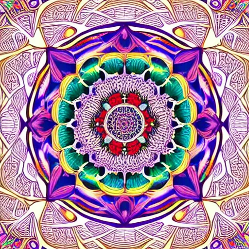 Image similar to highly detailed and intricately made vector art colorful illustration of a very beautiful Mandala with very symmetrical features and soft pastel tones, hyperrealistic, intricate detail, HD digital painting, 8k resolution, enchanting, sense of awe, award winning picture, Hyperdetailed, Gsociety, trending on ArtstationHQ