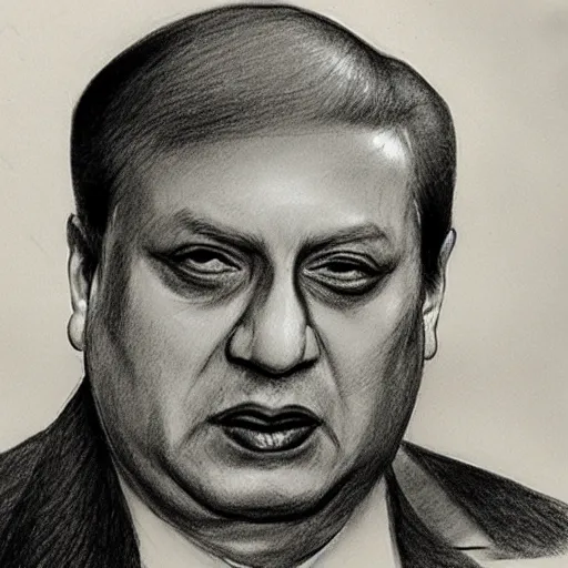 Image similar to nawaz sharif with dog style faced, pencil sketch