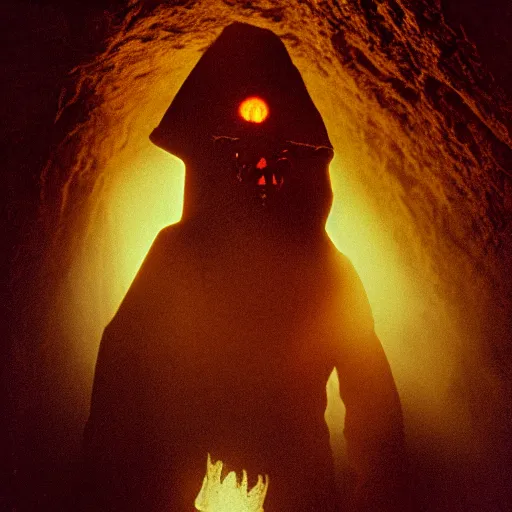 Prompt: beautiful dark painting of a tusken raider in a cave, dark horror, dramatic lighting by george lucas, cinestill, 3 5 mm