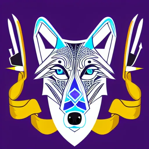 Image similar to coat of arms depicting a black wolf with blue eyes on purple background, art by ori toor, sticker, colourful, illustration, highly detailed, simple, smooth and clean vector curves, no jagged lines, vector art, smooth