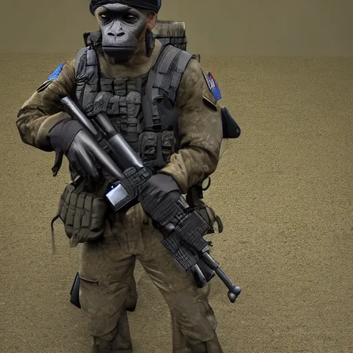 Image similar to monkey navy seals, 4 k, photorealistic, detailed, soldier, posing