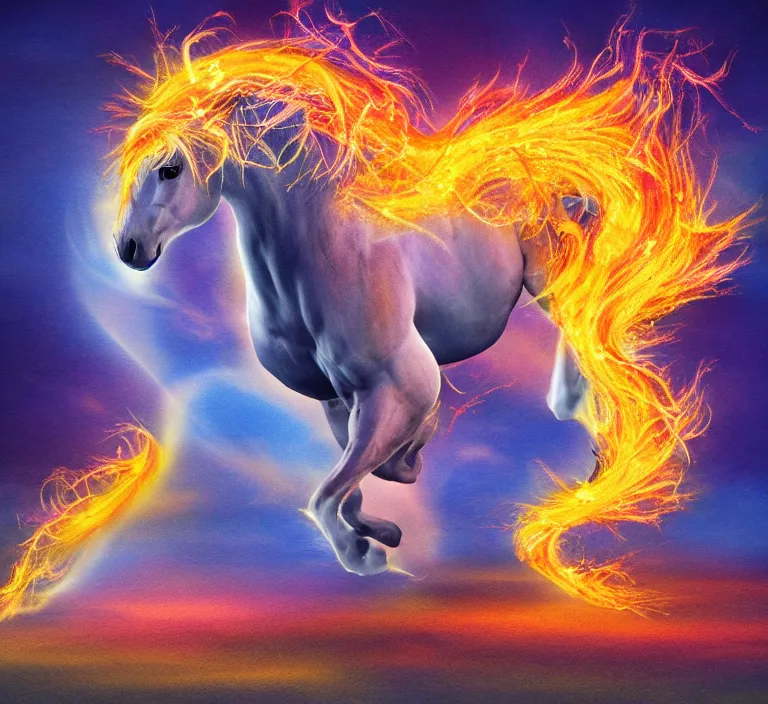 Prompt: stallion made of ethereal fire