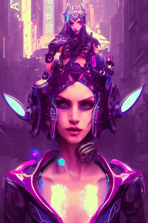 Image similar to morgana from league of legends, cyberpunk futuristic neon. decorated with traditional japanese ornaments by ismail inceoglu dragan bibin hans thoma greg rutkowski alexandros pyromallis nekro rene maritte illustrated, perfect face, fine details, realistic shaded, fine - face, pretty face, masterpiece