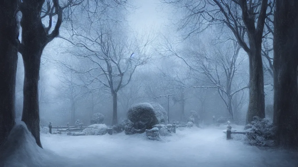 Image similar to the entrance to [ the secret garden ] in winter. claustrophobic. andreas achenbach, artgerm, mikko lagerstedt, zack snyder, tokujin yoshioka