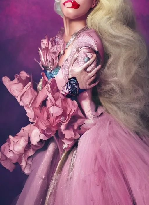 Image similar to lady gaga photohoot artpop disney princess, vogue magazine, fairytale, Highly realistic. High resolution. Highly detailed. Dramatic. 8k.4k.