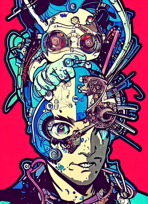 Image similar to cyberpunk pisces!! cyborg portrait illustration, pop art, splash painting, art by geof darrow, ashley wood, alphonse mucha, makoto shinkai