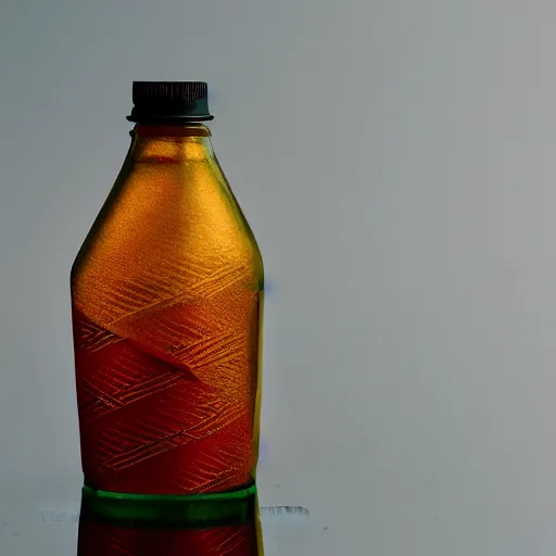 Image similar to an origami paper bottle design, macro photography, ambient light