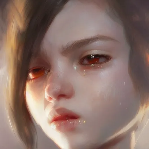 Image similar to close up of a crying girl with pretty eyes, digital art by ruan jia and mandy jurgens and artgerm, highly detailed, trending on artstation, award winning,