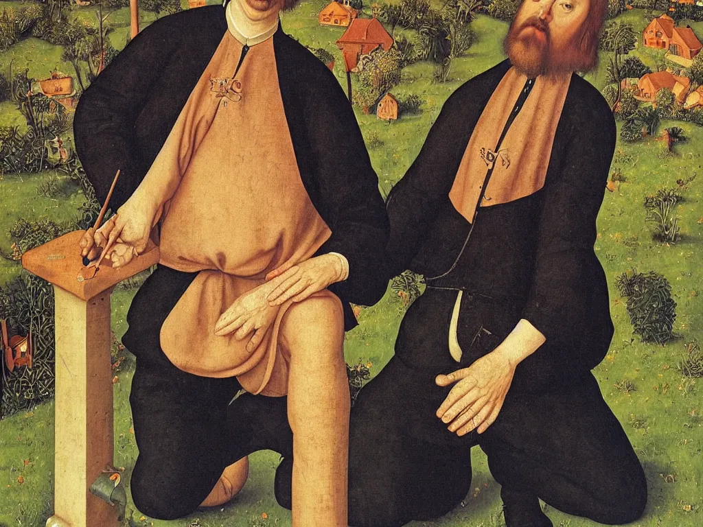 Image similar to portrait of a kneeling painter. painting by lucas cranach