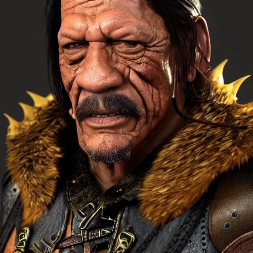 Image similar to Danny Trejo in Warhammer Vermintide 2, 3D render, digital art, realistic character concept, warhammer fantasy, dark and gritty atmosphere, golden ratio, cinematic lighting, hyperdetailed, high resolution, insanely detailed and intricate, trending on artstation and unreal engine