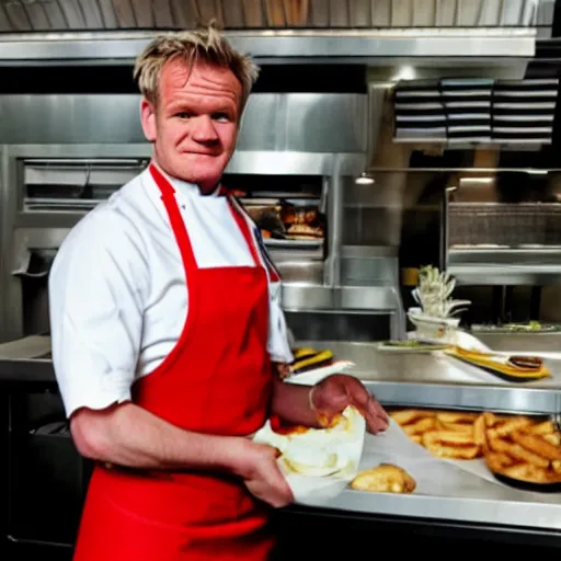 Image similar to gordon ramsey working at macdonalds