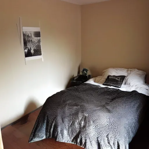 Prompt: photo of black entity at bedroom