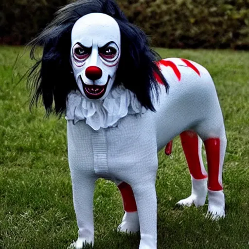 Prompt: a canine Pennywise, creepy, realistic