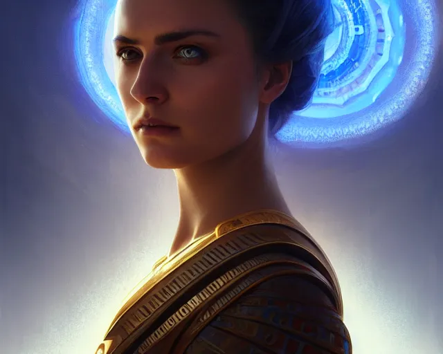 Image similar to photography of alia atreides of the knife, completely blue eyes, deep focus, dune, science fiction, intricate, elegant, highly detailed, digital painting, artstation, concept art, matte, sharp focus, illustration, hearthstone, art by artgerm and greg rutkowski and alphonse mucha