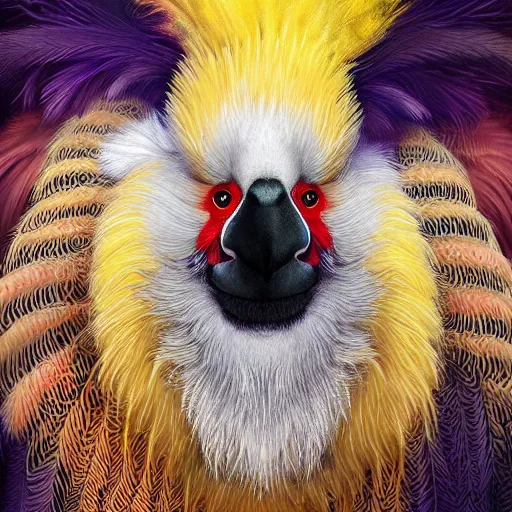 Prompt: panda rooster hybrid creature with fur and feathers beautiful detailed luminescent magical realism oil painting 4 k