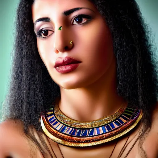 Prompt: Photo of Egyptian Hot Queen Sweating, potrait, Beautiful