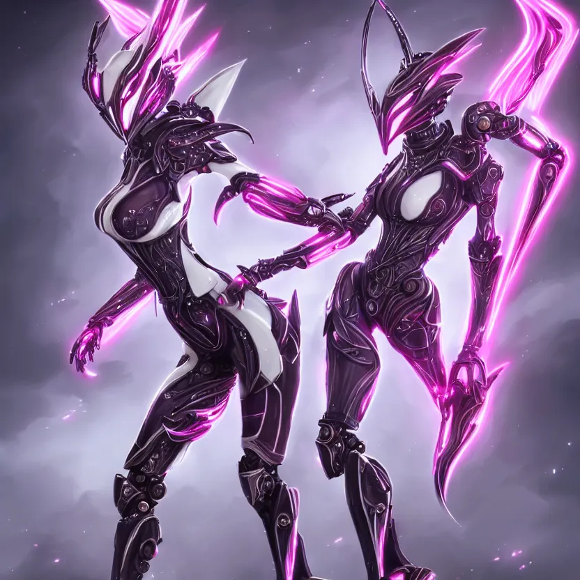 Image similar to highly detailed exquisite fanart, of a stunning beautiful female warframe, but as an anthropomorphic robot dragon, standing elegantly, shining reflective off-white plated armor, bright Fuchsia skin, sharp claws, full body shot, epic cinematic shot, realistic, professional digital art, high end digital art, DeviantArt, artstation, Furaffinity, 8k HD render, epic lighting, depth of field