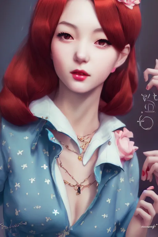 Image similar to a pin up and beautiful fashion charming dreamlke japan girl with lv jewelry, character art, art by wlop and and ilya kuvshinov, hyperdetailed, 8 k realistic, symmetrical, frostbite 3 engine, cryengine, dof, trending on artstation, digital art