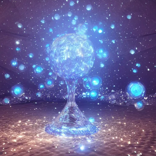 Image similar to A blue crystal sparkling in the night, mystical, mysterious, magical, Octane Render, Raytracing