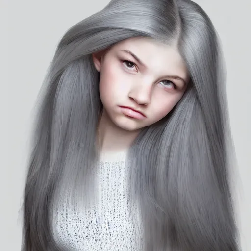 Image similar to A girl with a gray octopus for hair, very young and beautiful face, silver eyes, HD, hyper realistic