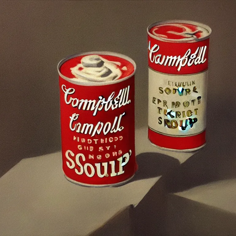 Prompt: Hyperrealistic photograph of a single Campbell's soup can, very realistic