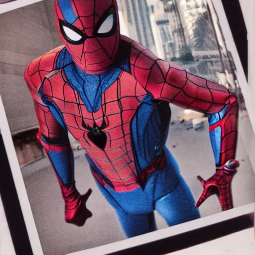 Image similar to a single iron man and spider - man hybrid, dslr, polaroid