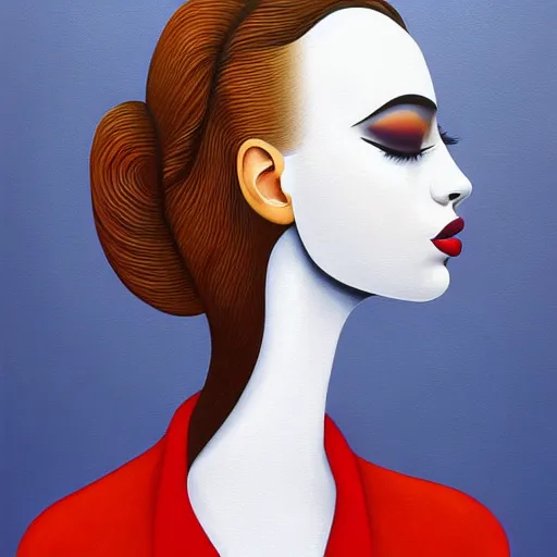 Image similar to a painting of a stylish person in the future, simple, an ultrafine detailed painting by rafal olbinski, behance contest winner, pop surrealism, detailed painting, very detailed, minimalist, skeuomorphic, airbrush art