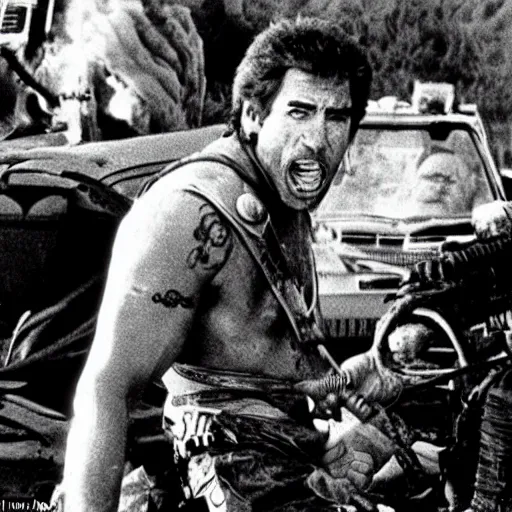 Image similar to The coolest action shot of the lead actor Joe Biden from the movie Mad Max (1988)