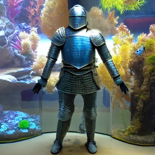 Prompt: knight in armor made of aquarium