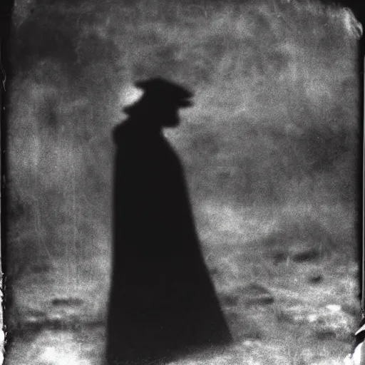 Image similar to dark abstract noisy blurry black and white disturbing old photograph full of mysterious black silhouettes, tim burton