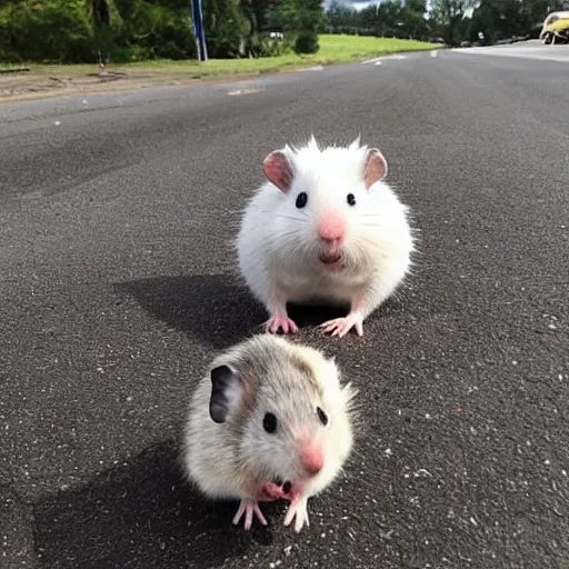 Image similar to soaking wet hamster begging for change on the side of the road