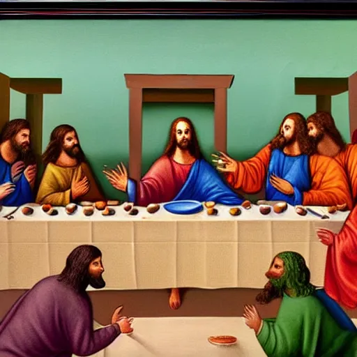 a painting of the last supper with cat Jesus and dog | Stable Diffusion ...