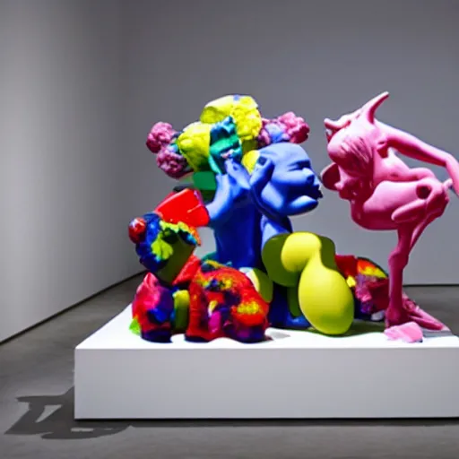 Image similar to a claymation film still of a contemporary sculpture / collection / contemporary art / gallery / museum / claymation by jeff koons