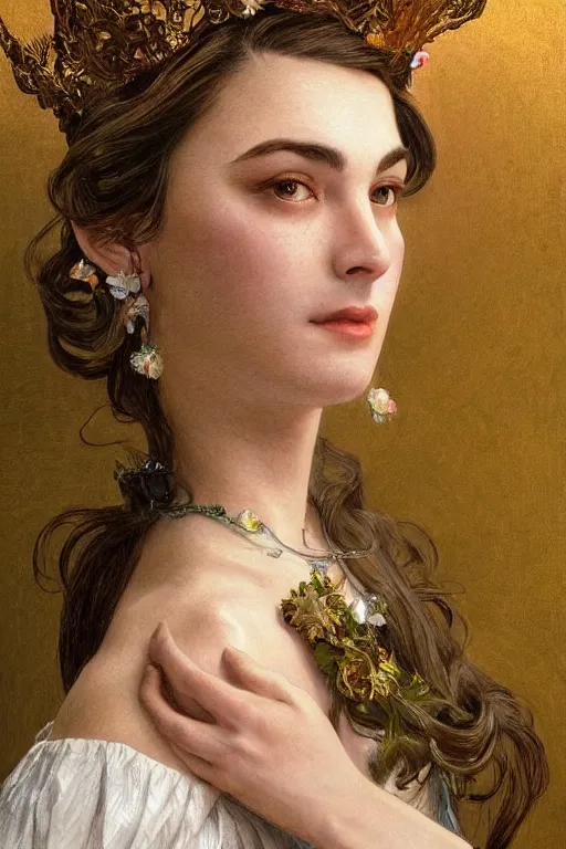 Image similar to photorealistic portrait photograph of ben shapiro as an aesthetic maid queen, beautiful, upper body, fantasy, handsome, depth of field, soft focus, highly detailed, intricate, realistic, national geographic cover, soft glow, textured, artstation, concept art, sharp focus, illustration, art by artgerm and greg rutkowski and alphonse mucha