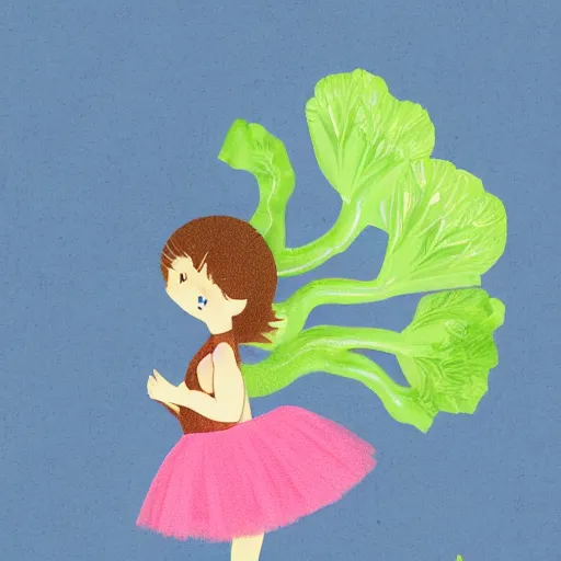 Prompt: Illustration of a baby daikon radish in a tutu walking a dog, smart artist style