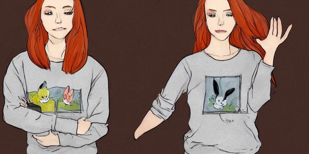 Image similar to women, ginger, cartoon, sweatshirt, concept art, concept art, bunny ears,