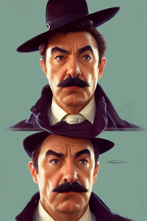 Prompt: Inspector Clouseau as a character, realistic portrait, symmetrical, highly detailed, digital painting, artstation, concept art, smooth, sharp focus, illustration, cinematic lighting, art by artgerm and greg rutkowski and alphonse mucha