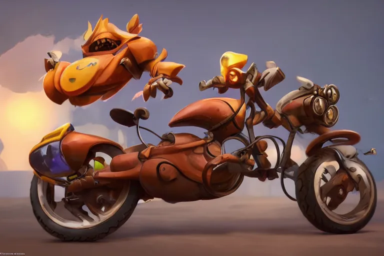 Prompt: a cartoony motor bike, in the style of Rayman origins, michael ancel, Ruan Jia and Mandy Jurgens and Greg Rutkowski, trending on Artstation, award winning, unreal engine, octane render H 1024