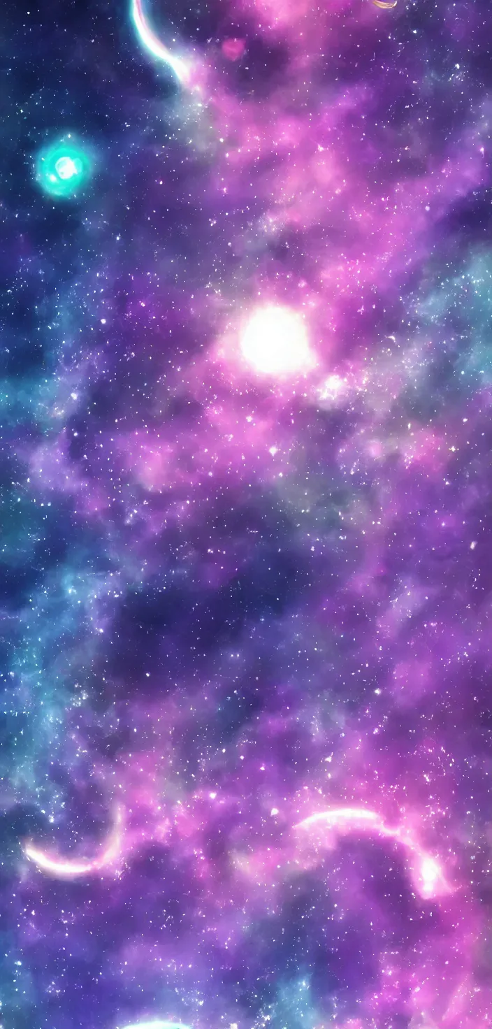 Image similar to purple-tinted Ethereum space iPhone wallpaper, anime style
